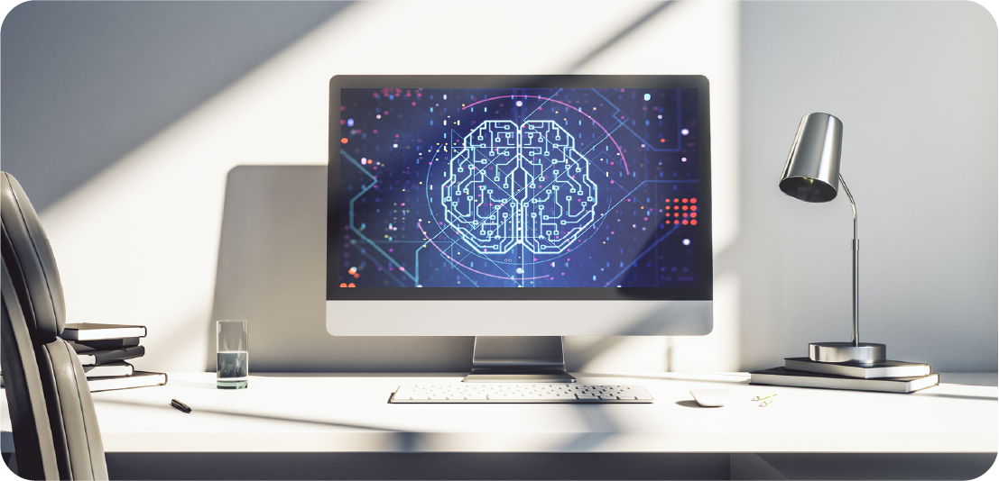 Computer with a brain on the screen